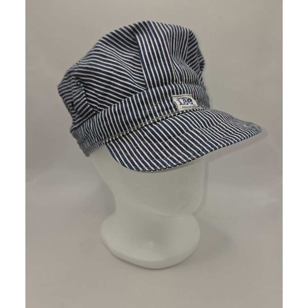 VTG Lee Engineer Cap Blue Hickory Stripe Vintage Railroad Hat Sanforized USA